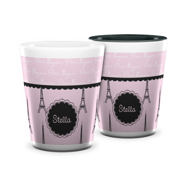 Custom Paris & Eiffel Tower Ceramic Shot Glass - 1.5 oz (Personalized)
