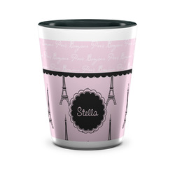 Paris & Eiffel Tower Ceramic Shot Glass - 1.5 oz - Two Tone - Set of 4 (Personalized)