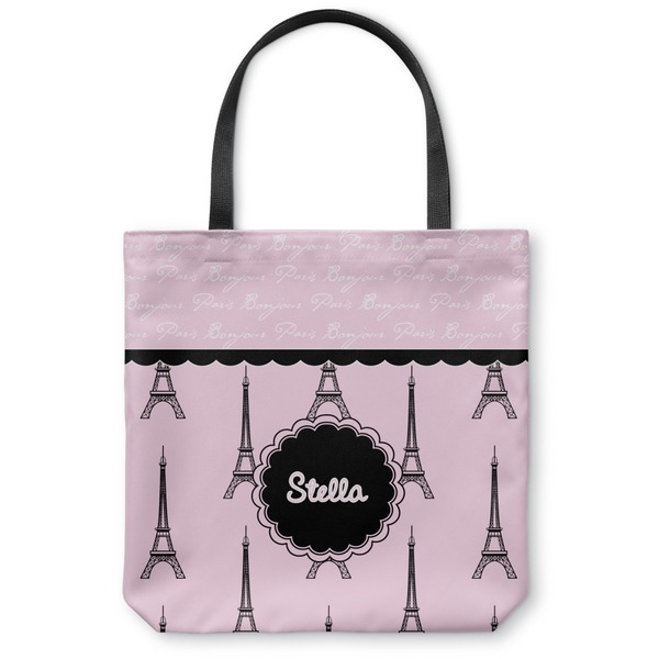 Custom Paris & Eiffel Tower Canvas Tote Bag - Small - 13"x13" (Personalized)