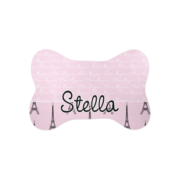 Custom Paris & Eiffel Tower Bone Shaped Dog Food Mat (Small) (Personalized)