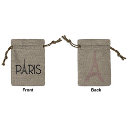 Paris & Eiffel Tower Small Burlap Gift Bag - Front & Back