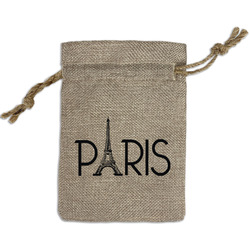 Paris & Eiffel Tower Small Burlap Gift Bag - Front