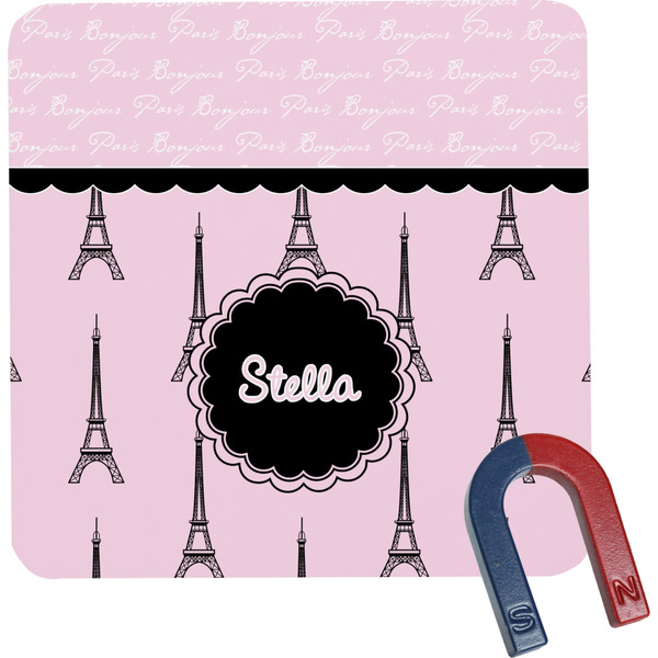 Custom Paris & Eiffel Tower Square Fridge Magnet (Personalized)