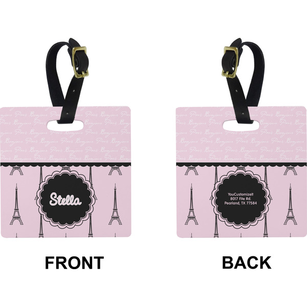 Paris & Eiffel Tower Square Luggage Tag (Front + Back)