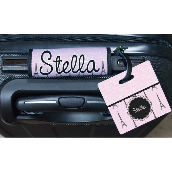 Paris & Eiffel Tower Square Luggage Tag & Handle Wrap - In Context