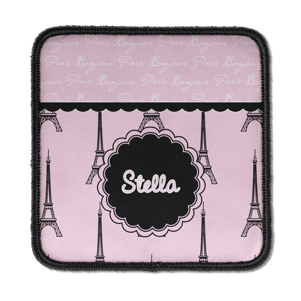 Custom Paris & Eiffel Tower Iron On Square Patch w/ Name or Text