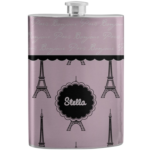 Custom Paris & Eiffel Tower Stainless Steel Flask (Personalized)