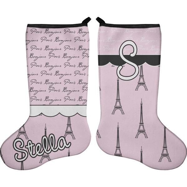 Custom Paris & Eiffel Tower Holiday Stocking - Double-Sided - Neoprene (Personalized)