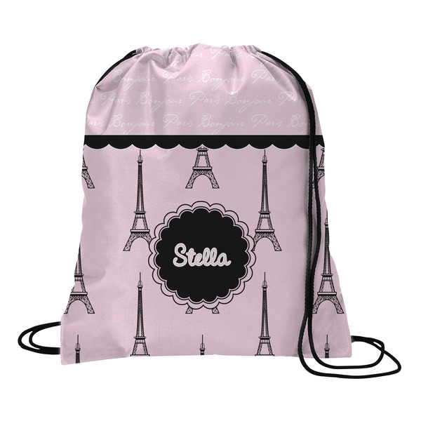 Custom Paris & Eiffel Tower Drawstring Backpack (Personalized)