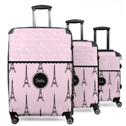 Paris & Eiffel Tower 3 Piece Luggage Set - 20" Carry On, 24" Medium Checked, 28" Large Checked (Personalized)