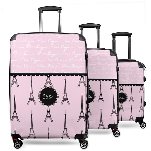 Custom Paris & Eiffel Tower 3 Piece Luggage Set - 20" Carry On, 24" Medium Checked, 28" Large Checked (Personalized)