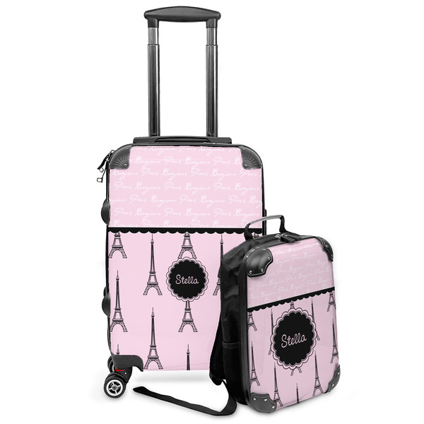 Custom Paris & Eiffel Tower Kids 2-Piece Luggage Set - Suitcase & Backpack (Personalized)