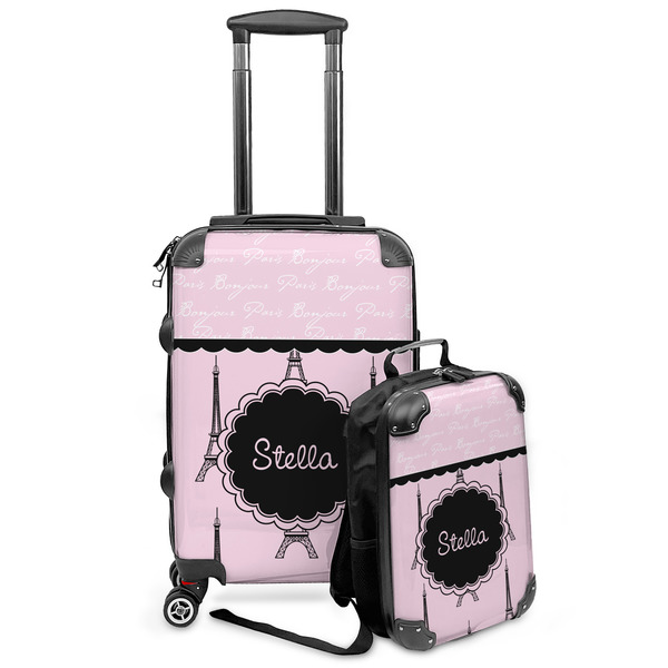 Custom Paris & Eiffel Tower Kids 2-Piece Luggage Set - Suitcase & Backpack (Personalized)