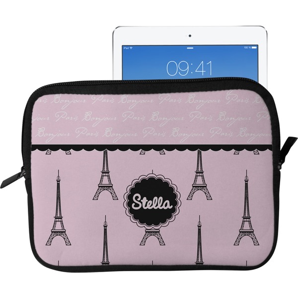 Custom Paris & Eiffel Tower Tablet Case / Sleeve - Large (Personalized)