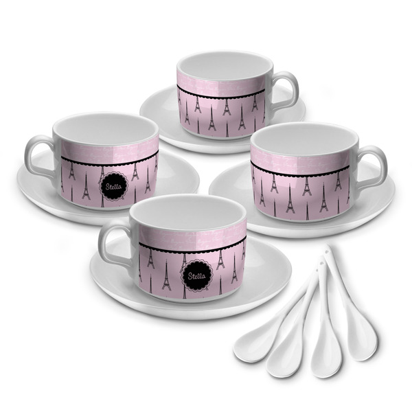 Custom Paris & Eiffel Tower Tea Cup - Set of 4 (Personalized)