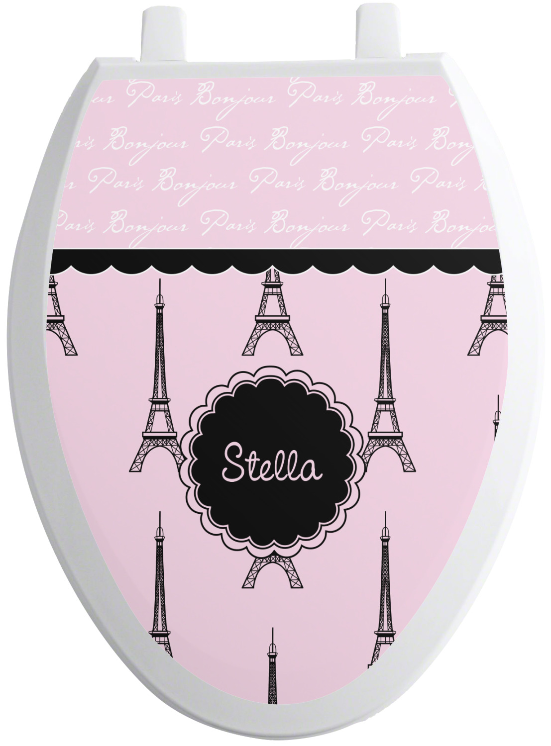 Paris & Eiffel Tower Toilet Seat Decal Elongated (Personalized