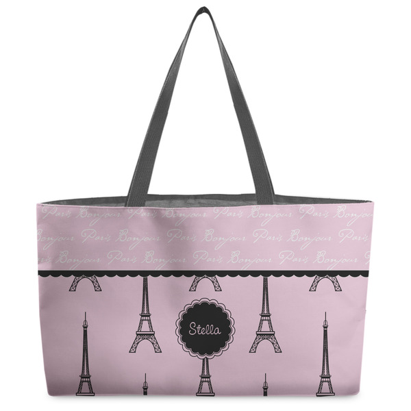 Custom Paris & Eiffel Tower Beach Totes Bag - w/ Black Handles (Personalized)