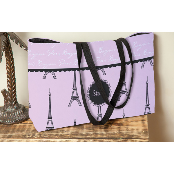 Paris & Eiffel Tower Tote w/Black Handles - Lifestyle View
