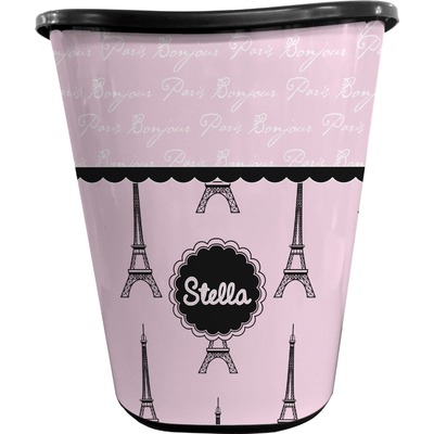 Paris & Eiffel Tower Waste Basket - Single Sided (Black) (Personalized)