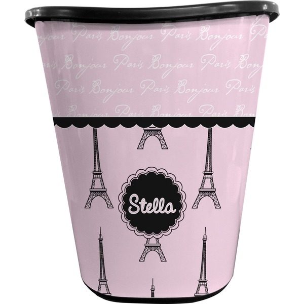 Custom Paris & Eiffel Tower Waste Basket - Single Sided (Black) (Personalized)