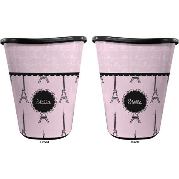 Paris & Eiffel Tower Trash Can Black - Front and Back - Apvl