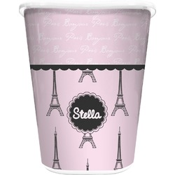 Paris & Eiffel Tower Waste Basket - Single Sided (White) (Personalized)
