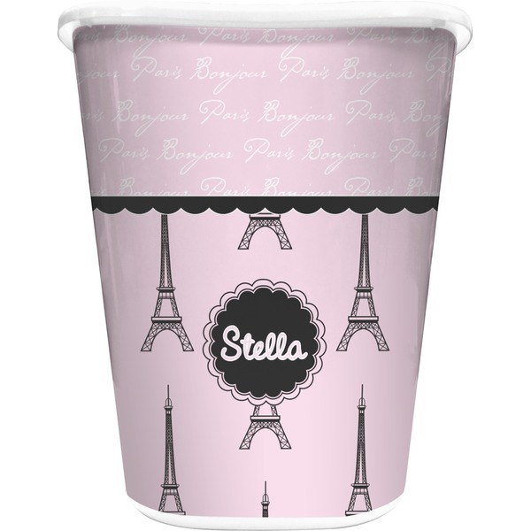 Custom Paris & Eiffel Tower Waste Basket - Single Sided (White) (Personalized)