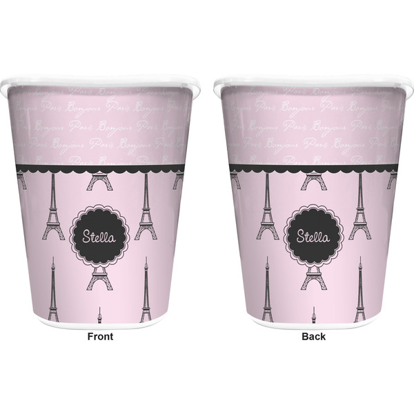 Paris & Eiffel Tower Trash Can White - Front and Back - Apvl
