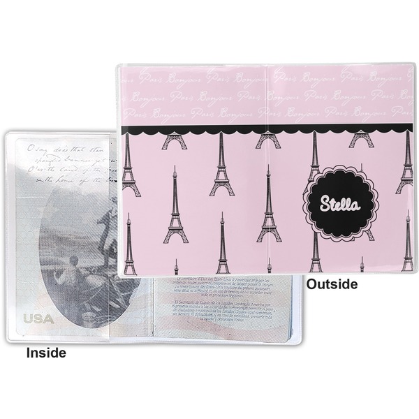 Paris & Eiffel Tower Vinyl Passport Holder - Flat Front and Back