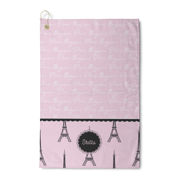Custom Paris & Eiffel Tower Waffle Weave Golf Towel (Personalized)