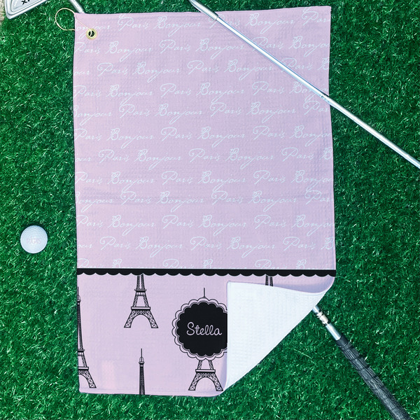 Paris & Eiffel Tower Waffle Weave Golf Towel - In Context