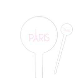 Paris & Eiffel Tower 4" Round Plastic Food Picks - White - Single Sided