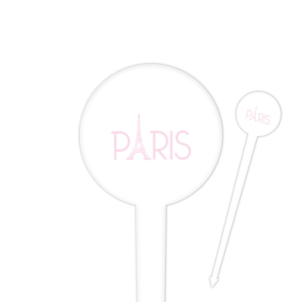 Custom Paris & Eiffel Tower 4" Round Plastic Food Picks - White - Single Sided