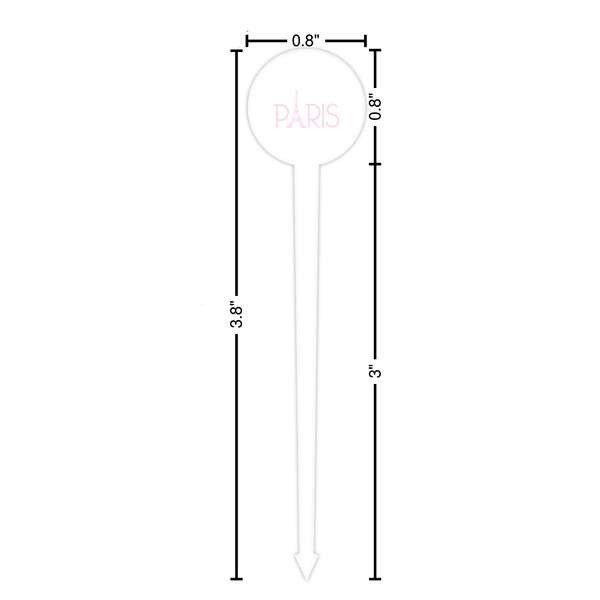 Paris & Eiffel Tower White Plastic 4" Food Pick - Round - Dimensions