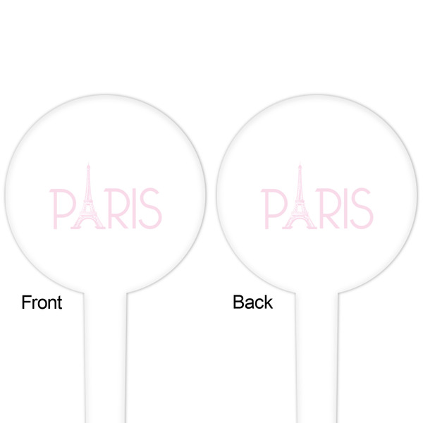 Paris & Eiffel Tower White Plastic 4" Food Pick - Round - Double Sided - Front & Back