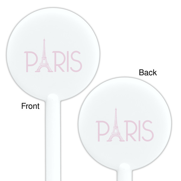 Paris & Eiffel Tower White Plastic 5.5" Stir Stick - Double Sided - Round - Front & Back