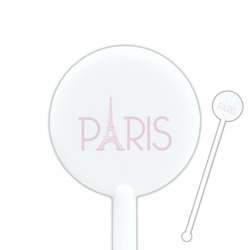 Paris & Eiffel Tower 5.5" Round Plastic Stir Sticks - White - Single Sided