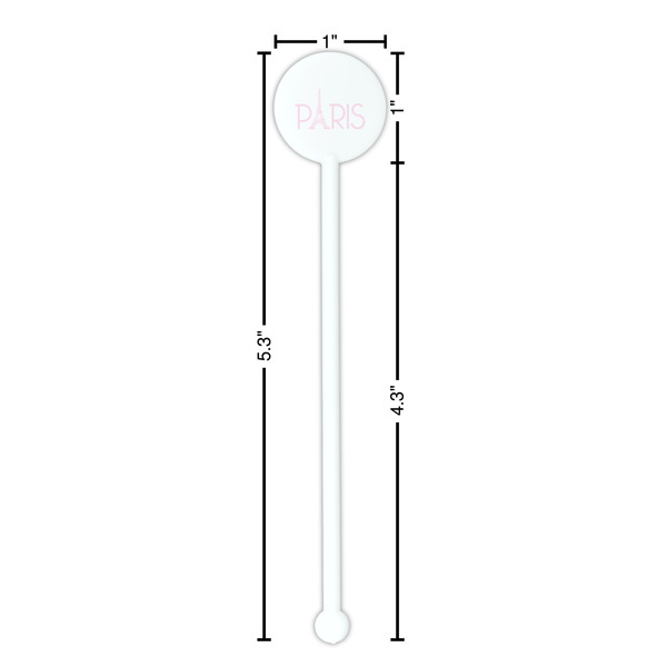 Paris & Eiffel Tower White Plastic 5.5" Stir Stick - Round - Dimensions