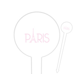 Paris & Eiffel Tower 6" Round Plastic Food Picks - White - Single Sided