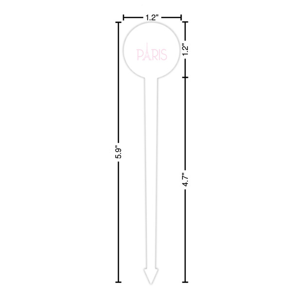 Paris & Eiffel Tower White Plastic 6" Food Pick - Round - Dimensions