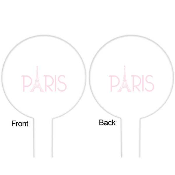 Paris & Eiffel Tower White Plastic 6" Food Pick - Round - Double Sided - Front & Back