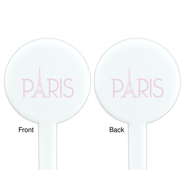 Paris & Eiffel Tower White Plastic 7" Stir Stick - Double Sided - Round - Front & Back