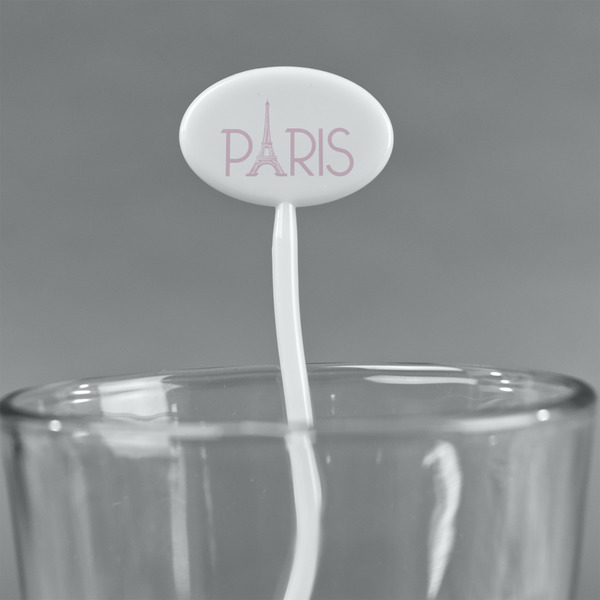 Paris & Eiffel Tower White Plastic 7" Stir Stick - Oval - Main