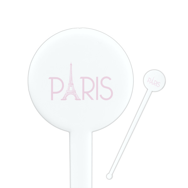Custom Paris & Eiffel Tower 7" Round Plastic Stir Sticks - White - Single Sided