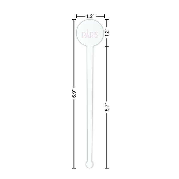 Paris & Eiffel Tower White Plastic 7" Stir Stick - Round - Dimensions