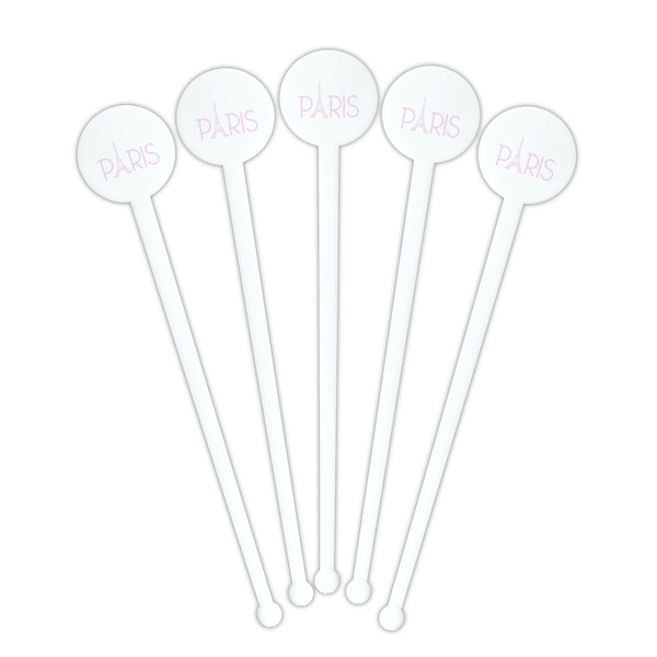 Paris & Eiffel Tower White Plastic 7" Stir Stick - Round - Fan View