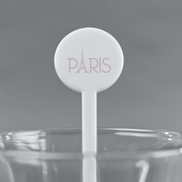Paris & Eiffel Tower White Plastic 7" Stir Stick - Round - Main
