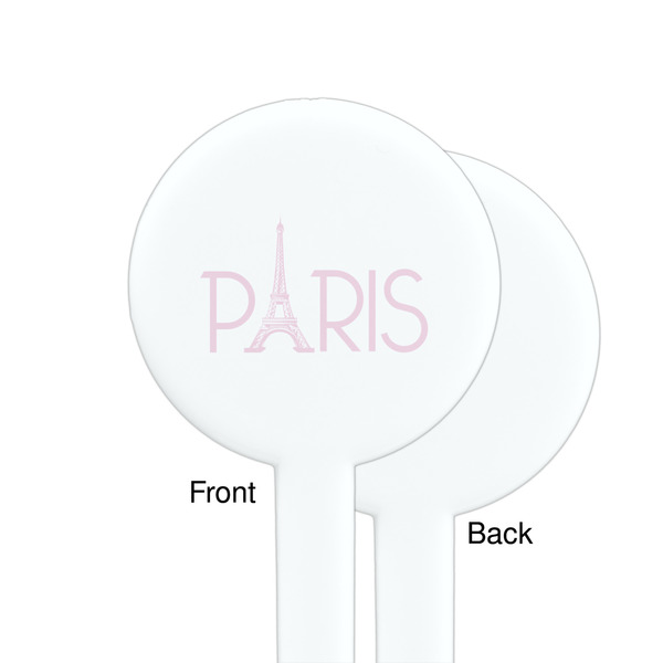 Paris & Eiffel Tower White Plastic 7" Stir Stick - Single Sided - Round - Front & Back