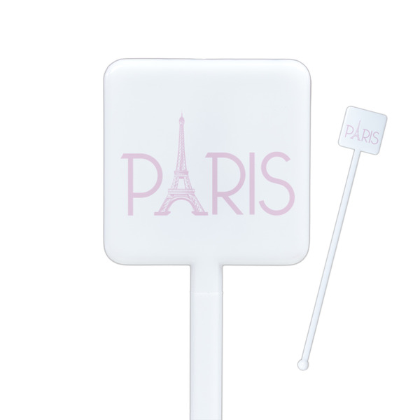 Custom Paris & Eiffel Tower Square Plastic Stir Sticks - Single Sided