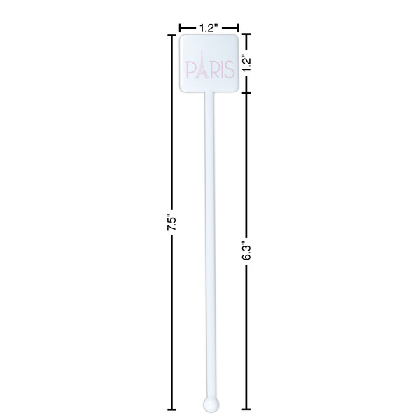 Paris & Eiffel Tower White Plastic Stir Stick - Square - Dimensions